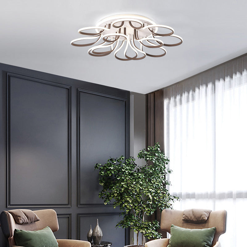Modern Acrylic Flush Mount Ceiling Light Fixture - Bend Design 9/12 Heads Brown 38.5/46.5 Wide