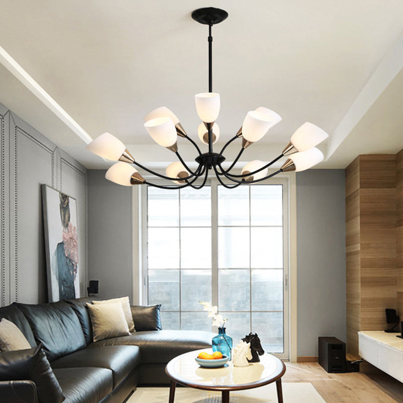 Modern Beveled Glass Chandelier With Starburst Design - Black Hanging Ceiling Light (3/6/8 Heads)
