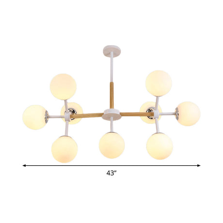 White Glass Globe Chandelier Light Fixture - Modern Dining Room Hanging Kit With 9/12/16 Heads