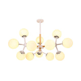 White Glass Globe Chandelier Light Fixture - Modern Dining Room Hanging Kit With 9/12/16 Heads