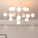White Glass Globe Chandelier Light Fixture - Modern Dining Room Hanging Kit With 9/12/16 Heads