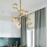 Modern Cognac Glass Globe Ceiling Light With Starburst Design - 6/8 Heads 6 /