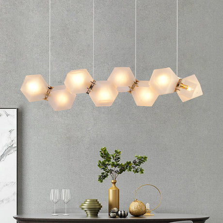 Postmodern Geometric Frosted Glass Chandelier - Gold Hanging Lamp Kit (6/8/10 Heads)