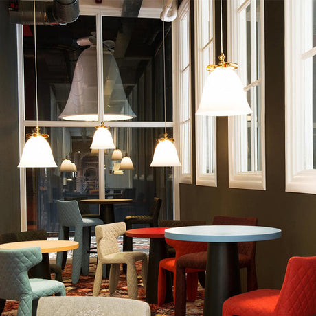 Bell Pendant Light - Contemporary White/Brown/Clear Glass Dining Room Ceiling Fixture