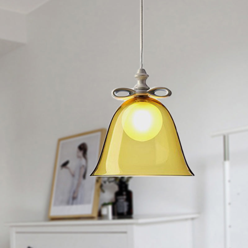 Bell Pendant Light - Contemporary White/Brown/Clear Glass Dining Room Ceiling Fixture