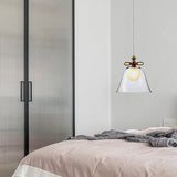 Bell Pendant Light - Contemporary White/Brown/Clear Glass Dining Room Ceiling Fixture