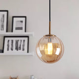 Macaron Amber/Green/Red Glass Bubble Pendant Light For Bedroom | 1-Head Ceiling Hanging Design