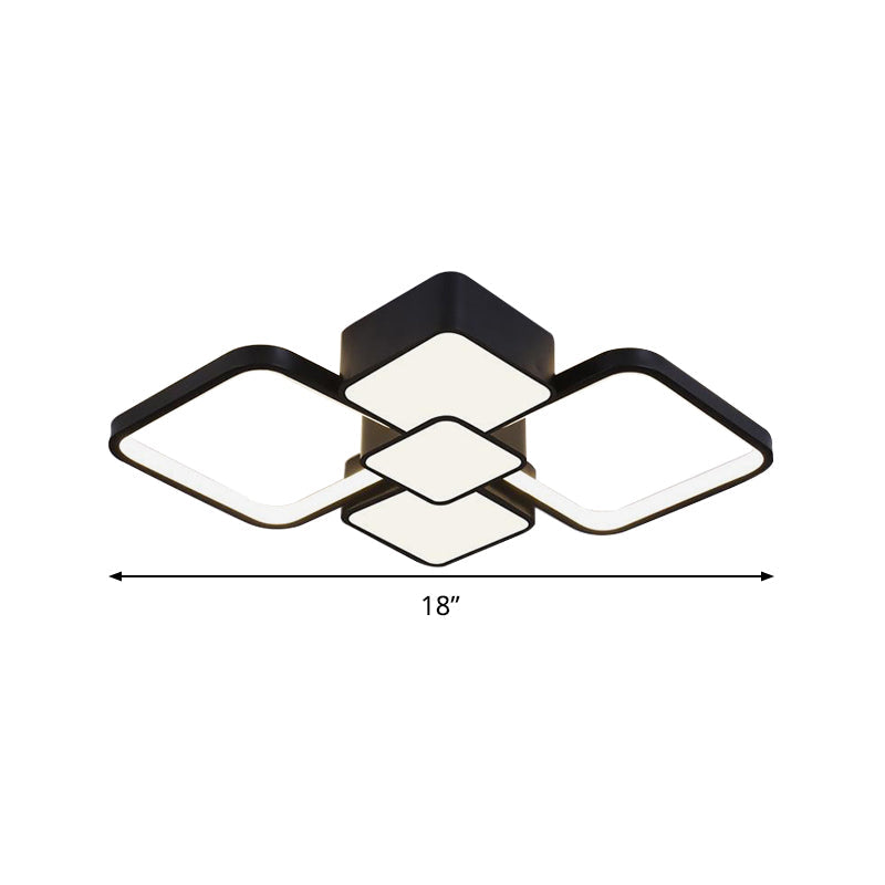 Modern Square Flush Mount Led Ceiling Light In Black With Warm/White 18/21.5 Wide