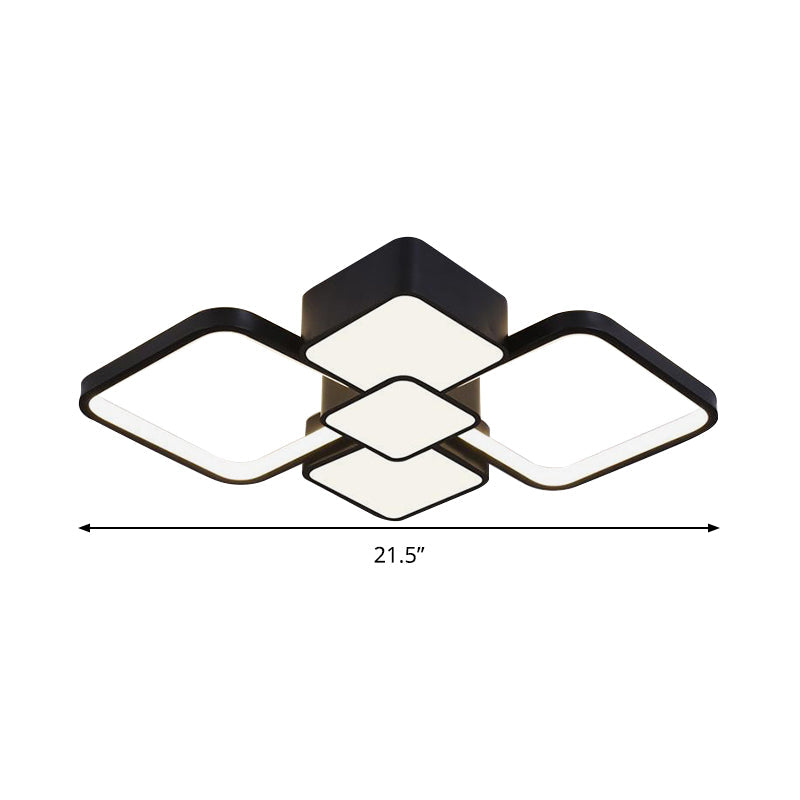 Modern Square Flush Mount Led Ceiling Light In Black With Warm/White 18/21.5 Wide