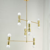 Modern 12-Light Tiered Metal Chandelier Black/Gold Ceiling Hanging Lamp For Living Room