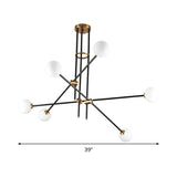 Minimalist Metal Hanging Lamp With Globe Opal Glass Shades - Black Chandelier Light (6 Heads)