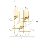 Modern Gold Oval Frame Hanging Ceiling Light - 3-Head Metal Chandelier With Opal Glass Shade