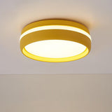 Metal Circular Flush Light Contemporary Led Ceiling Lamp In Pink/Yellow/Blue With Warm/White Yellow