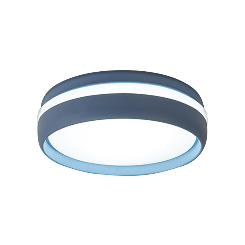 Metal Circular Flush Light Contemporary Led Ceiling Lamp In Pink/Yellow/Blue With Warm/White