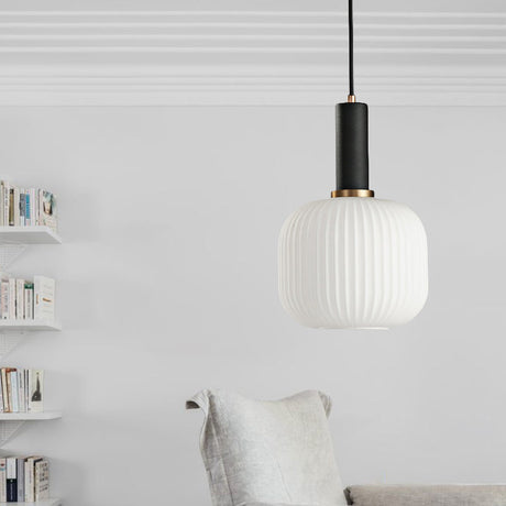 Macaron Black/Pink/Blue Pendant Dining Room Light With White Glass Shade - 5/8/12 Wide