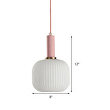 Macaron Black/Pink/Blue Pendant Dining Room Light With White Glass Shade - 5/8/12 Wide