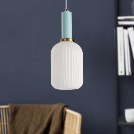 Macaron Black/Pink/Blue Pendant Dining Room Light With White Glass Shade - 5/8/12 Wide