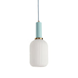 Macaron Black/Pink/Blue Pendant Dining Room Light With White Glass Shade - 5/8/12 Wide