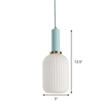 Macaron Black/Pink/Blue Pendant Dining Room Light With White Glass Shade - 5/8/12 Wide