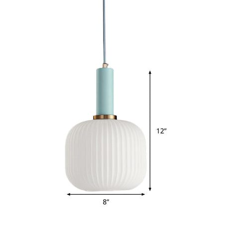 Macaron Black/Pink/Blue Pendant Dining Room Light With White Glass Shade - 5/8/12 Wide