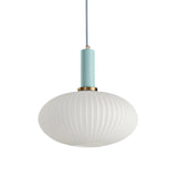 Macaron Black/Pink/Blue Pendant Dining Room Light With White Glass Shade - 5/8/12 Wide