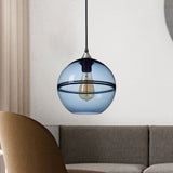 Modern Blue/Clear Glass Globe Pendant Dining Room Light - 1 Head 8/10/12 Wide