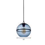 Modern Blue/Clear Glass Globe Pendant Dining Room Light - 1 Head 8/10/12 Wide