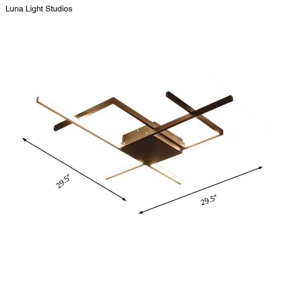 29.5’/43’ Wide Black Crossed Line Ceiling Flush Mount Led Light In Warm/White Light