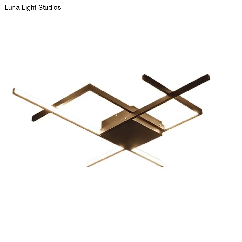 29.5’/43’ Wide Black Crossed Line Ceiling Flush Mount Led Light In Warm/White Light