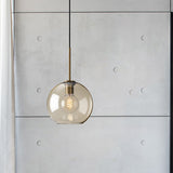 Modern Amber Glass Sphere Pendant Light - 8/10/12 Wide Brass Ceiling Hanging Fixture