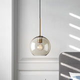 Modern Amber Glass Sphere Pendant Light - 8/10/12 Wide Brass Ceiling Hanging Fixture