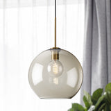 Modern Amber Glass Sphere Pendant Light - 8/10/12 Wide Brass Ceiling Hanging Fixture / 12
