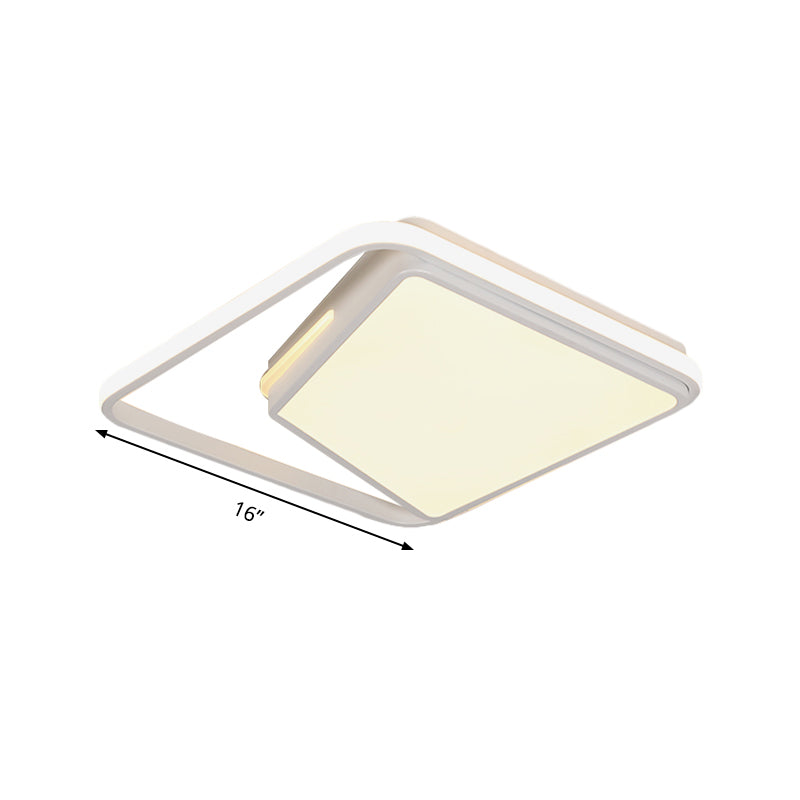 16/19.5 Metal Square Ceiling Mount Light Fixture - Contemporary Black/White Flush In Warm/White/3