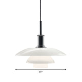 Modernist White Glass 3-Tier Suspension Light With 1 Bulb Hanging Lamp Perfect For Living Room
