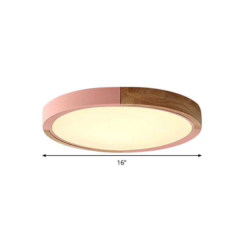 Circular Macaron Led Flush Mount Ceiling Light In 3 Colors And 2 Options 16/19.5 Wide