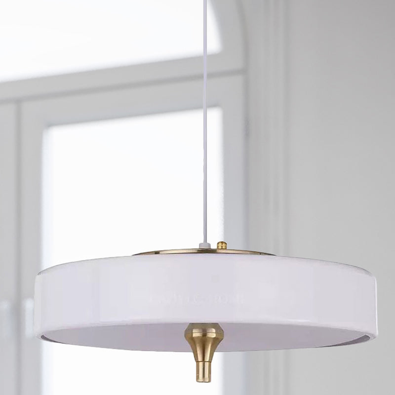 Modern Drum Chandelier - Light Blue/White/Black Metal 3-Light Dining Room Hanging Fixture