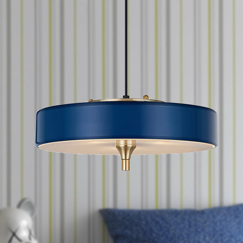 Modern Drum Chandelier - Light Blue/White/Black Metal 3-Light Dining Room Hanging Fixture