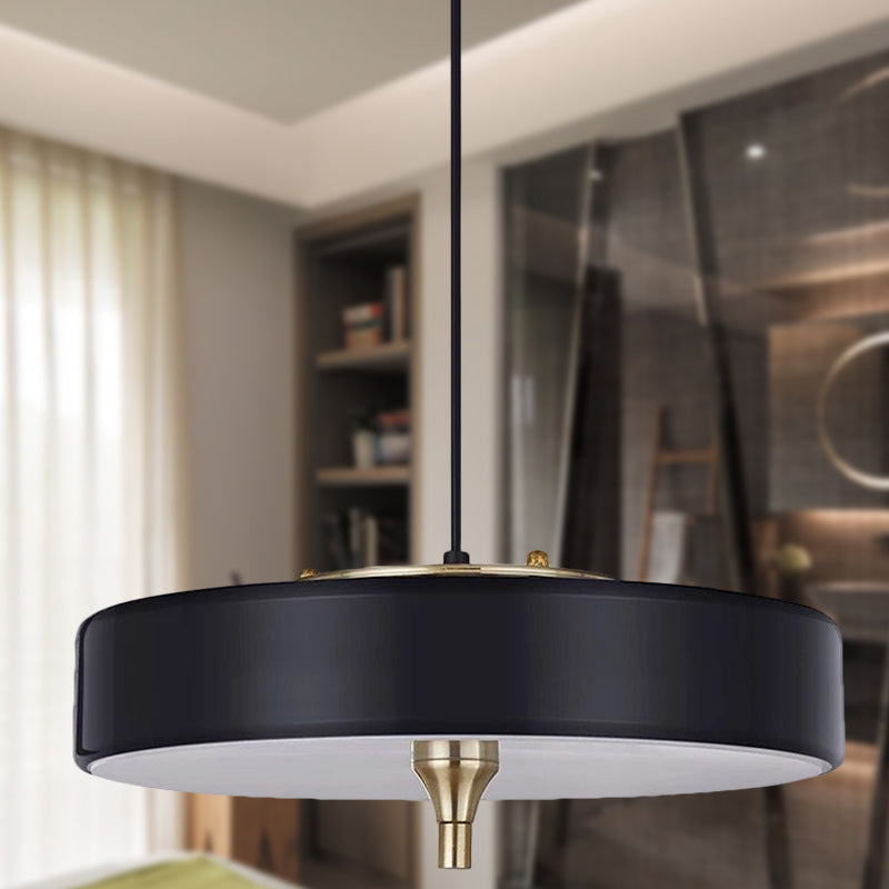 Modern Drum Chandelier - Light Blue/White/Black Metal 3-Light Dining Room Hanging Fixture Black