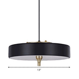 Modern Drum Chandelier - Light Blue/White/Black Metal 3-Light Dining Room Hanging Fixture