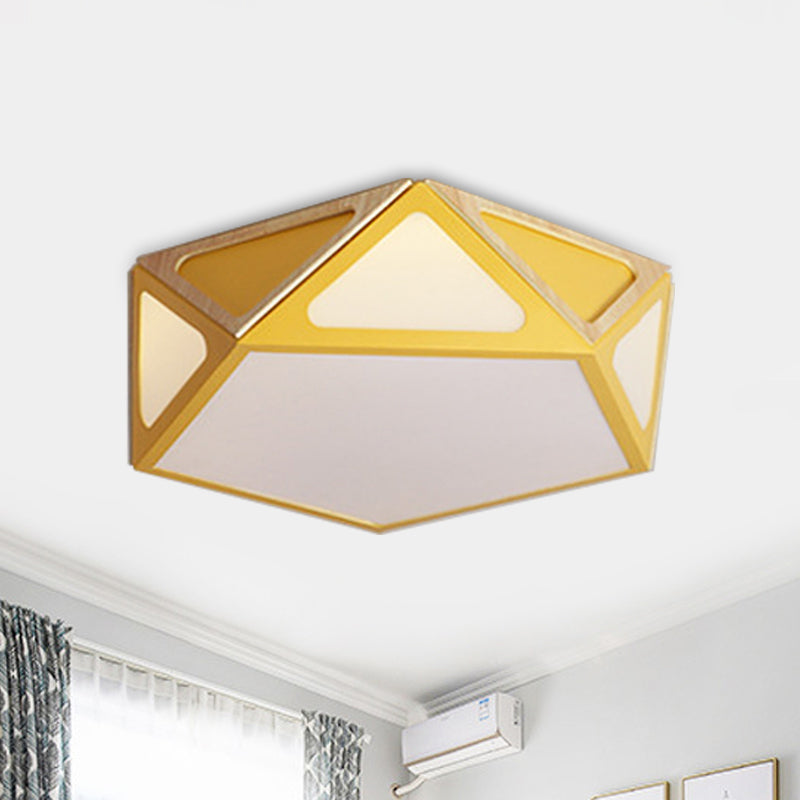Modern Geometric Flush Light: Acrylic White/Pink/Yellow Led Ceiling Fixture Warm/White Light 16/19.5