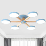 Contemporary Sputnik Semi Flush Ceiling Lamp With 6/8 Metal Heads In Pink/Blue - Ideal For Bedrooms