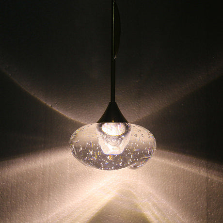 Contemporary Brass Seeded Glass Pendant Light - Elegant Oval Hanging Ceiling