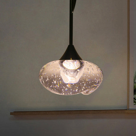 Contemporary Brass Seeded Glass Pendant Light - Elegant Oval Hanging Ceiling