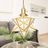 Postmodern Star Shaped Pendant Light Kit - Brass 1 With Clear/Frosted Glass And Adjustable Rope /