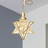 Postmodern Star Shaped Pendant Light Kit - Brass 1 With Clear/Frosted Glass And Adjustable Rope