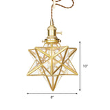 Postmodern Star Shaped Pendant Light Kit - Brass 1 With Clear/Frosted Glass And Adjustable Rope