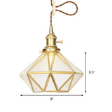 Postmodern Diamond Pendant Ceiling Light With Brass Accents And Adjustable Rope