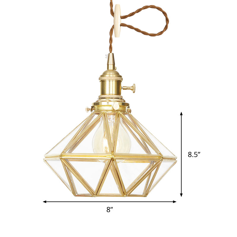 Postmodern Diamond Pendant Ceiling Light With Brass Accents And Adjustable Rope