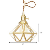 Postmodern Diamond Pendant Ceiling Light With Brass Accents And Adjustable Rope
