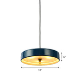 Contemporary Disk Pendant Light - Blue/White/Black Metal Bedroom Hanging Lamp